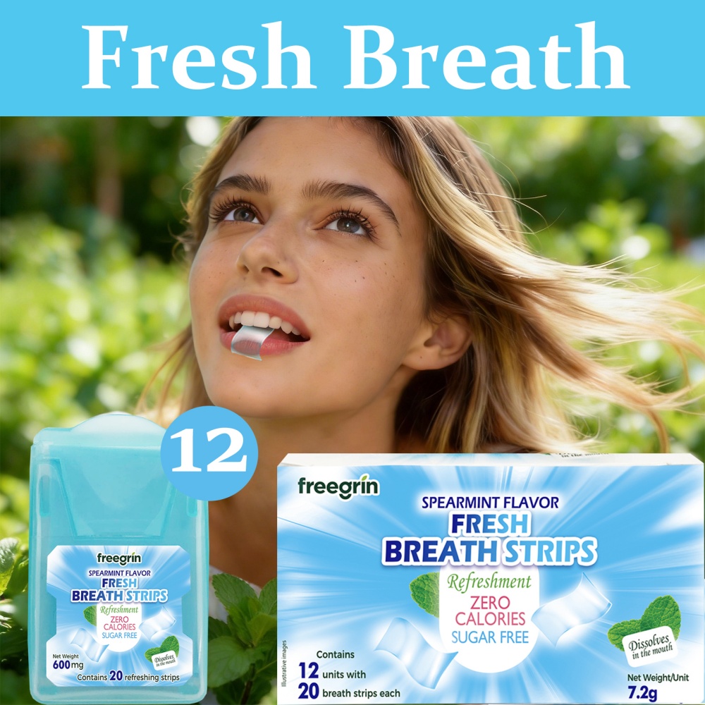 Teeth Whitening Instant - FREEGRIN Spearmint Gearomatiseerde Mondstrips, Draagbare Strips,