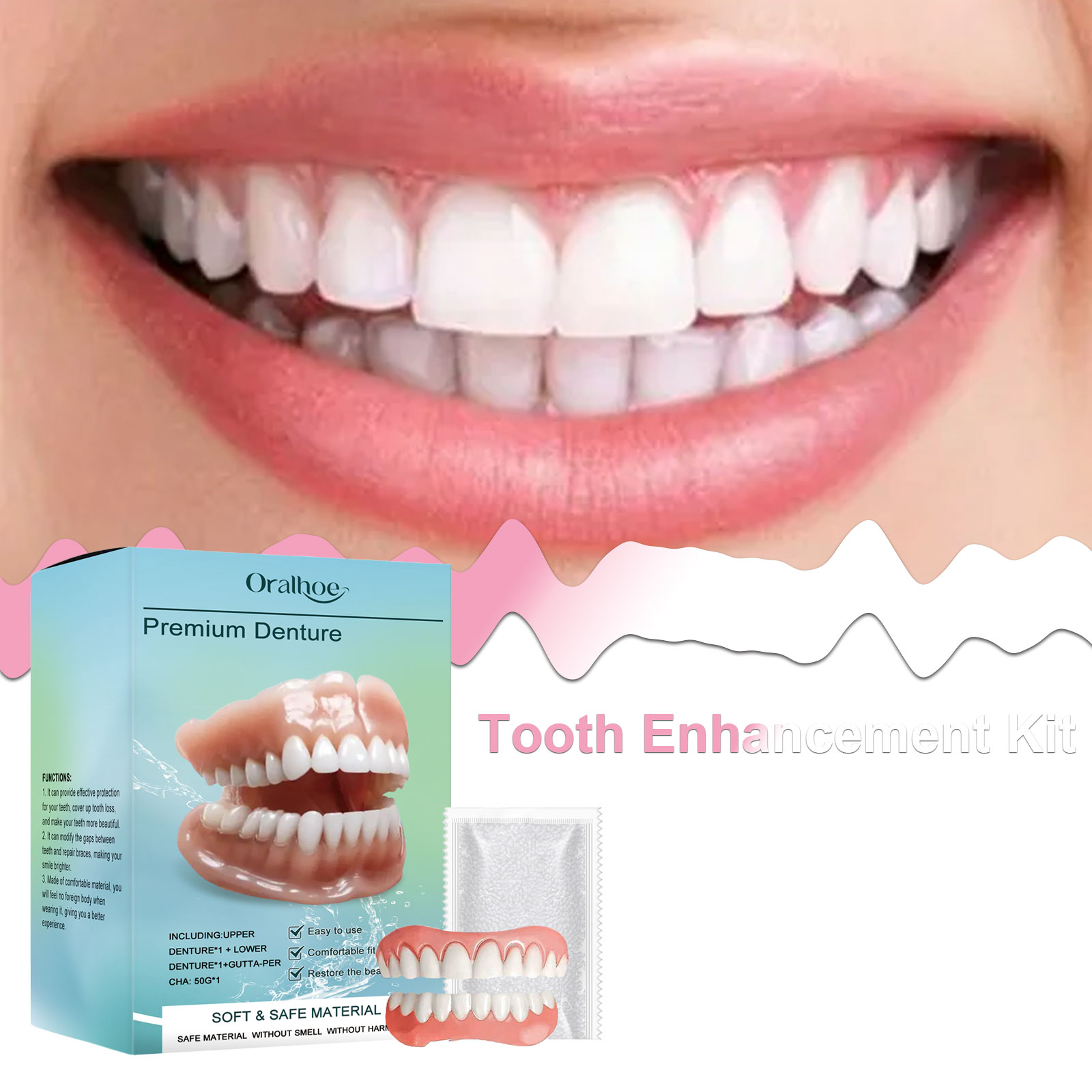 Teeth Whitening Mask - Oralhoe Tandversieringsset Comfortabel materiaal Kunstgebitset Natuurlijk